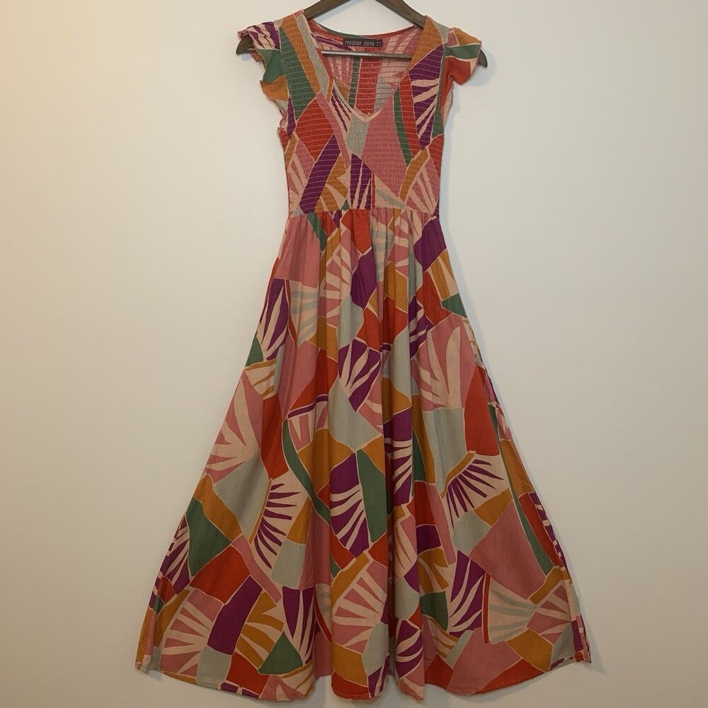 Mister Zimi Pink, Orange & Purple Geometric Maxi Dress